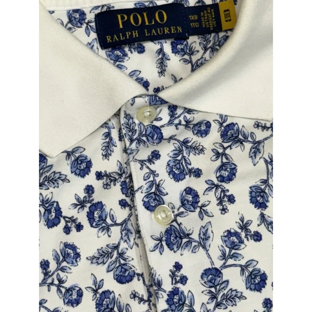 Polo Ralph Lauren Shirt Mens 1XB White Blue‎ All Over Print Floral Pony Classic